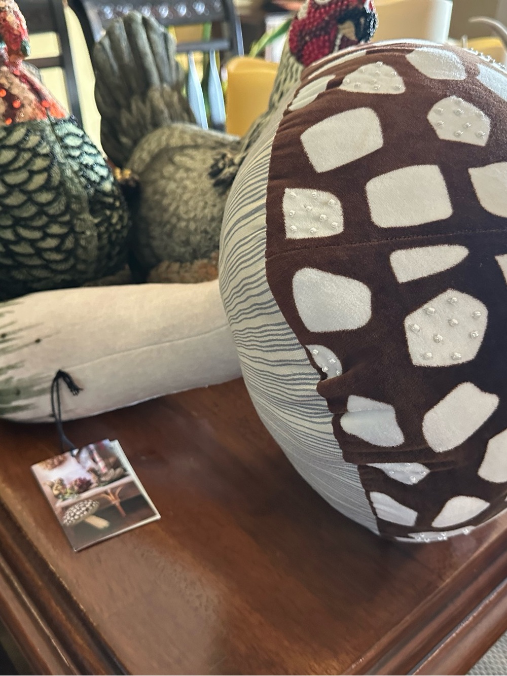 John Derian Mushroom Accent Pillow in Brown & Cream - Decorative Home Accent nwt